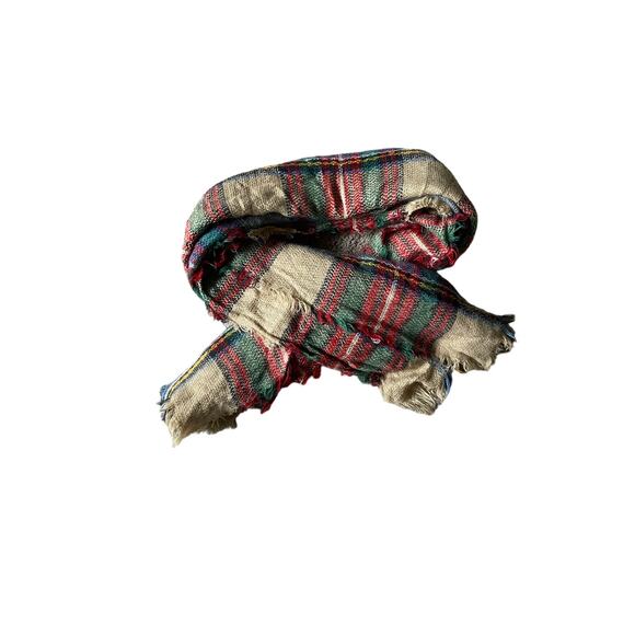 Plaid Blanket Chunky Scarf Unisex Classic red/blue/tan colors - Picture 3 of 4